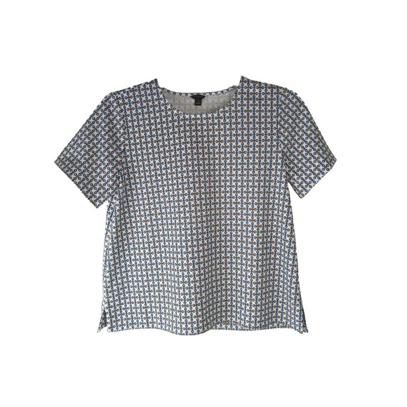 Taylor Tops - Ann Taylor Womens Top Multicolor Chain Print Short Sleeve Side Slit Medium